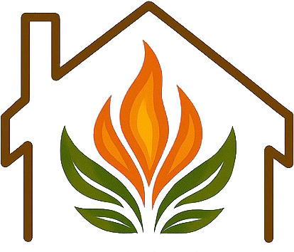 Silhouette of house with a plant with flame leaves